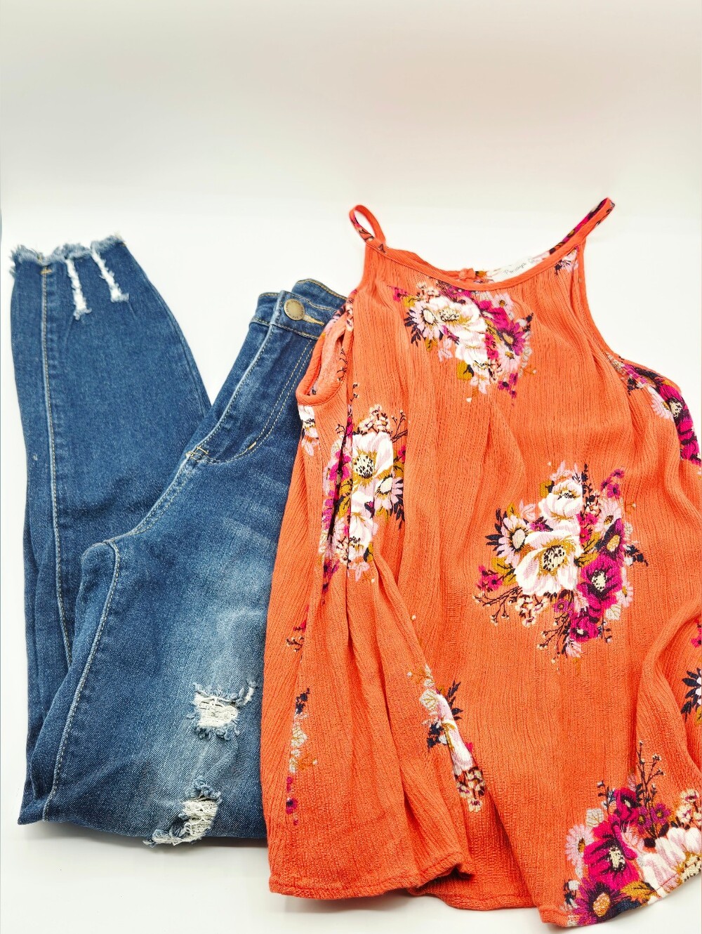 Junior Girl Boho Outfit Flowy Camisole & Skinny Jeans Sz 12
